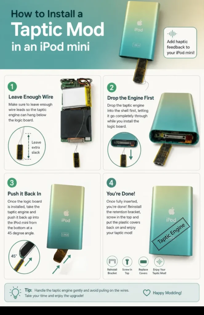How to install a Taptic mod in an iPod mini, in four illustrated steps