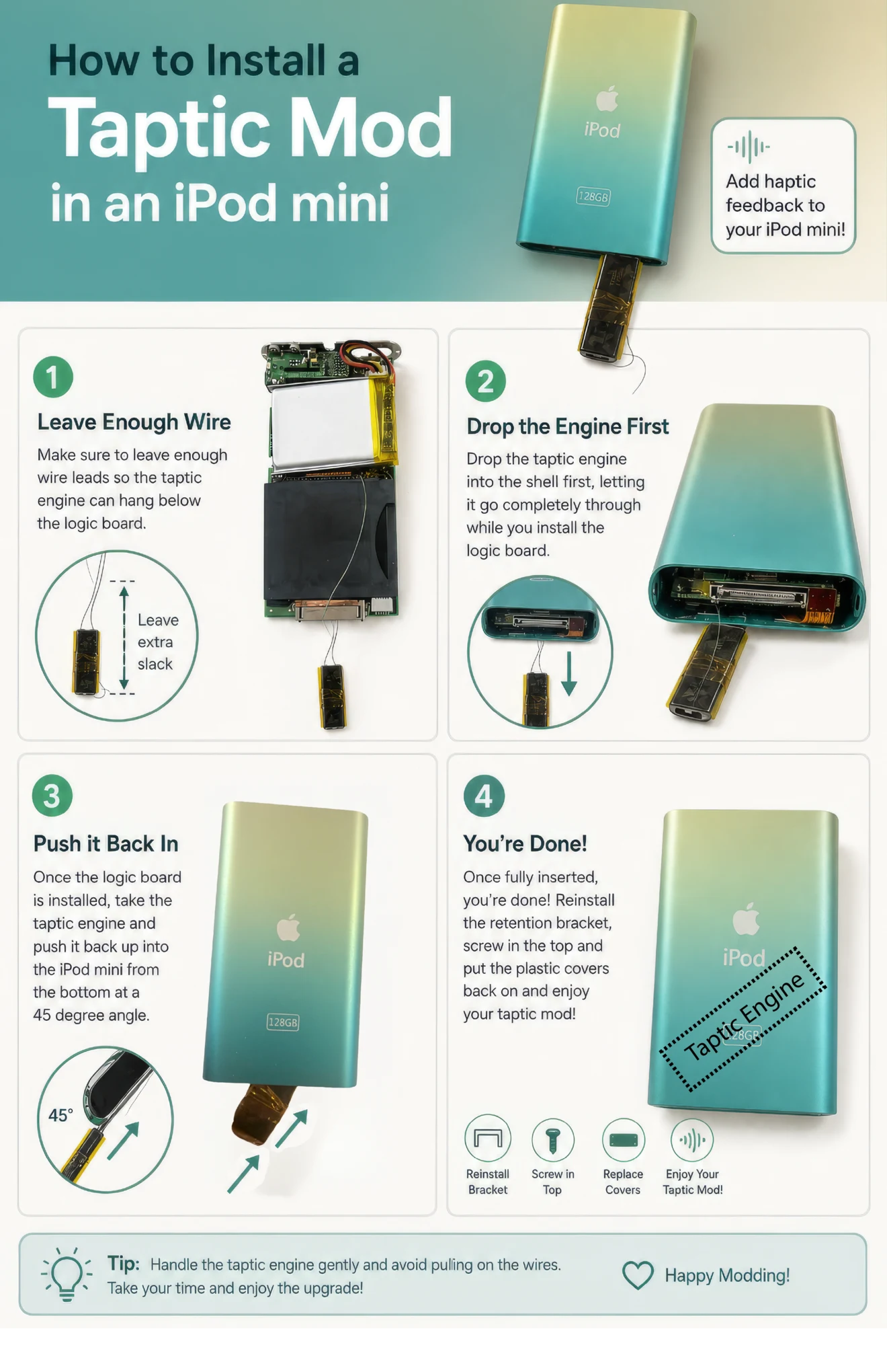 Four-step iPod Mini Taptic engine installation guide